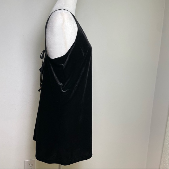 90s Y2K Whimsigoth sleeveless spaghetti strap v-neck velvet velour mini dress - Picture 3 of 12